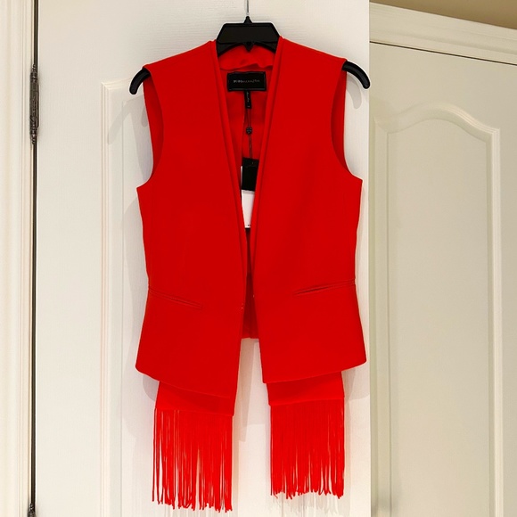 BCBG  Maxazria Vest with Scarf, Size XS, Poinsettia (Orange) - Picture 4 of 14